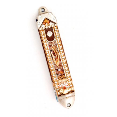 Shahaf Mezuzah Case with Gold-Maroon Shin