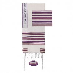 Silk-Cotton Tallit Set in Purple Stripes - Yair Emanuel