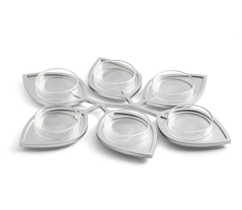 Silver Anodized Aluminum Raised Passover Seder Plate, Leaf Design - Israel Museum