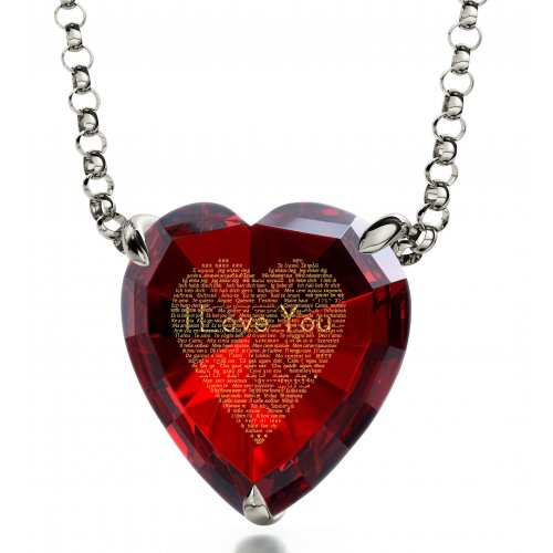 Silver I Love You Heart Zircon Necklace by Nano