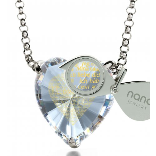 Silver I Love You Heart Zircon Necklace by Nano