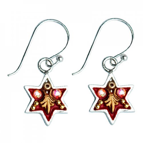 Silver Maroon Star of David Earrings -Ester Shahaf