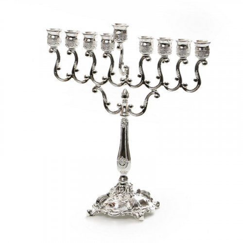 Silver Plated Hanukkah Menorah, Swirling Branches and Glittering Cups - Height 10.2