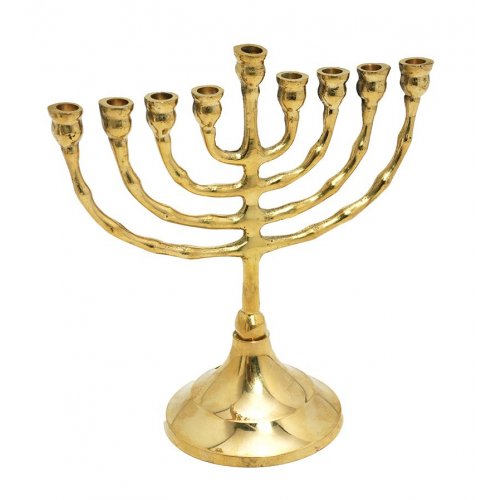 Small Antique Gold Hanukkah Menorah with Curving Branches, For Candles - 7 Inches