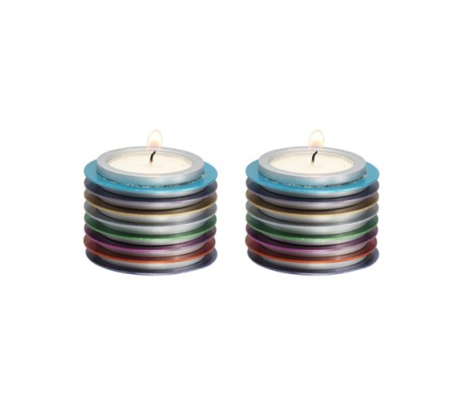 Small Tea Light Candlesticks as Stacked Discs, Colorful - Yair Emanuel