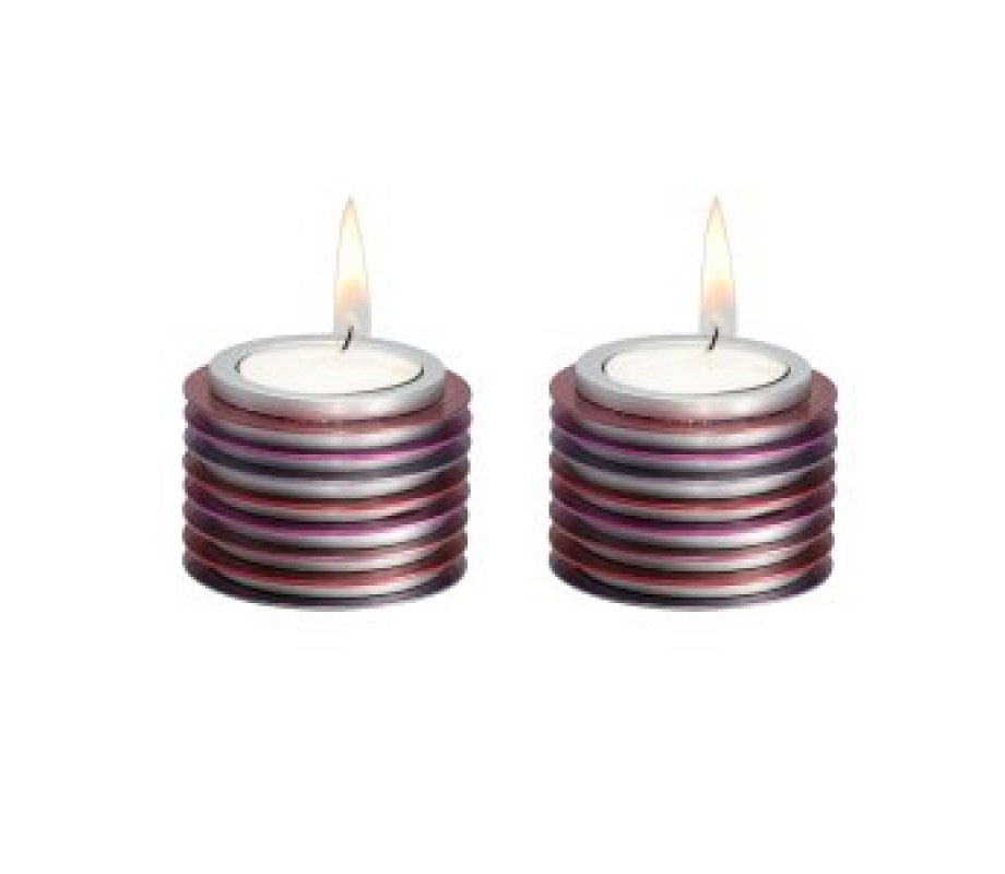 Small Tea Light Candlesticks as Stacked Discs, Colorful - Yair Emanuel