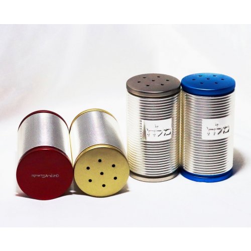 Spiral Design Salt Shaker with Hebrew Plaque, Maroon and Silver - Dorit Judaica