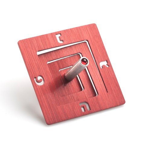 Square Spiral Hanukkah Dreidel Brushed Aluminum, Red - Adi Sidler