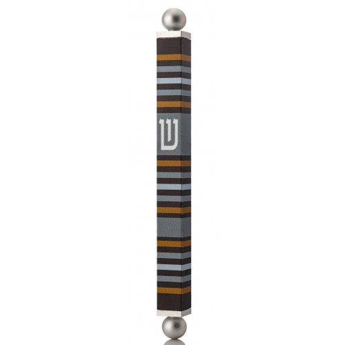 Square Tube Mezuzah Case with Knobs, Black Gray & Brown - Dorit Judaica