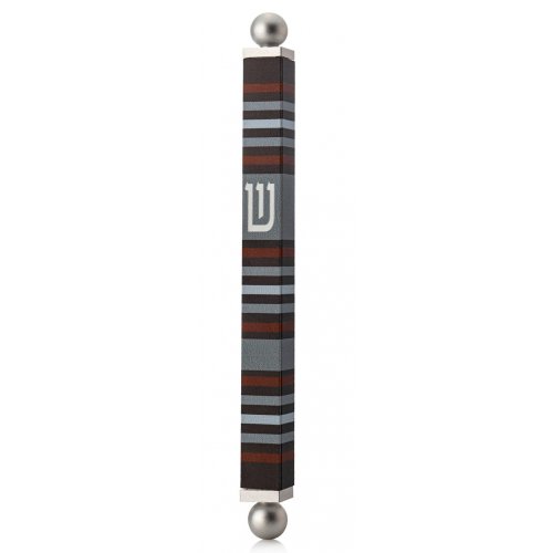 Square Tube Mezuzah Case with Knobs, Black Gray & Maroon - Dorit Judaica