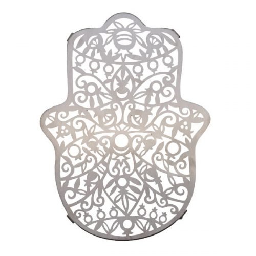 Stainless Steel Hamsa Shape Trivet Pot Holder with Pomegranate Design - Yair Emanuel