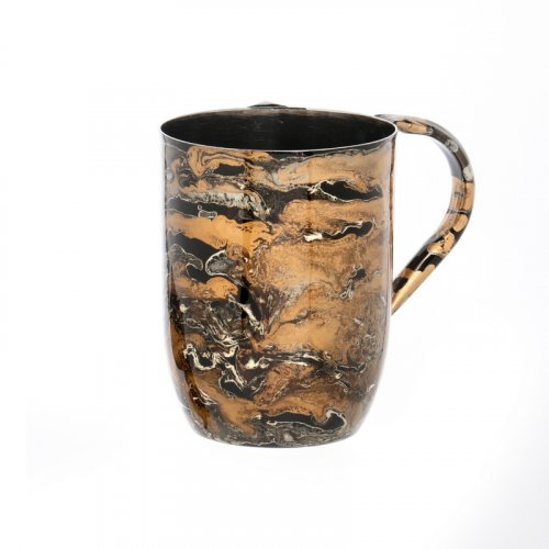 Stainless Steel Netilat Yadayim Wash Cup - Black and Gold Cloud Design