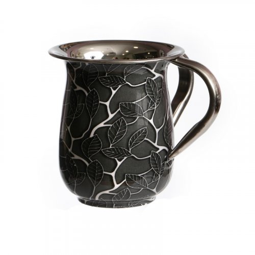 Stainless Steel Netilat Yadayim Wash Cup  Gray with Silver Leaf Design