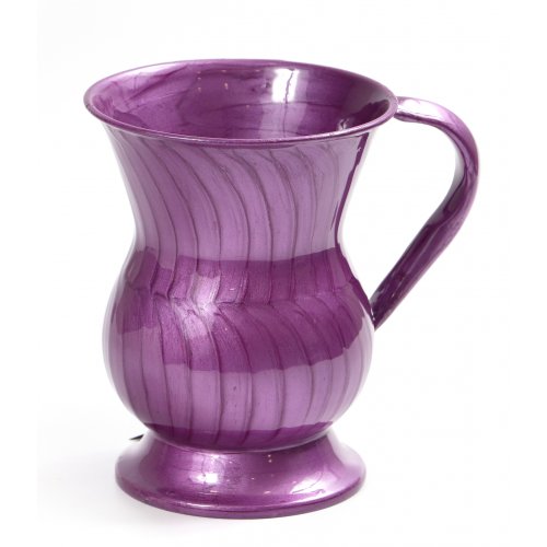 Stainless Steel Netilat Yadayim Wash Cup, Hourglass Shape Wavy Lines - Purple