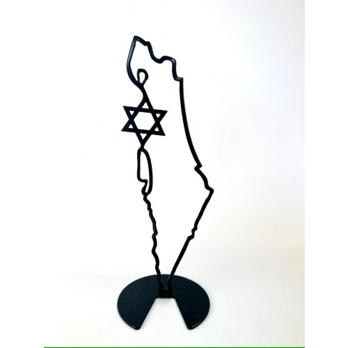 Stand-Alone Table Sculpture, Map of Israel Outline with Star of David - Iris Design