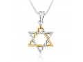 Star of David Braided Pendant Necklace in a Two Tone  Sterling Silver and Gold Plate