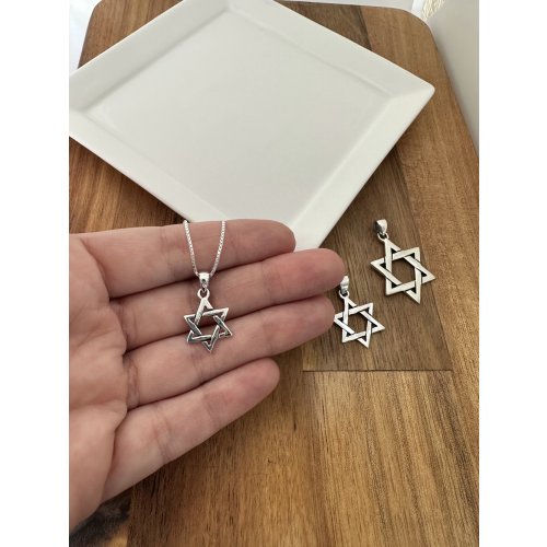 Star of David Necklace Pendant in 925 Sterling Silver