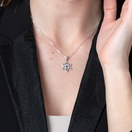 Star of David Pendant Enclosing CHAI Letters  Sterling Silver Necklace