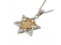 Sterling Silver Necklace - Pendant with Gold Plated David's Lyre on Star of David