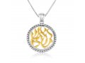 Sterling Silver Necklace  Round Pendant with Gold Plated 