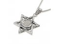 Sterling Silver Necklace - Star of David pendant with David's Lyre in its Center