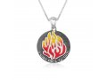 Sterling Silver Necklace, Dark Pendant with Red Flames and Breslov Ha'esh Sheli Words