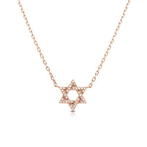 Sterling Silver Necklace, Plated with Rose Gold - Star of David Pendant with Zircons