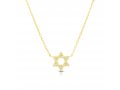 Sterling Silver Necklace, Plated with Yellow Gold - Star of David Pendant with Zircons