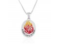 Sterling Silver Necklace, Red Flames and Breslev Words on Oval Pendant  Ha'esh Sheli