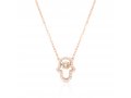 Sterling Silver Necklace, Rose Gold Plated  Hamsa Hand Pendant with Glittering Zircons