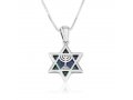 Sterling Silver Necklace, Star of David Pendant with 7-Branch Menorah and Eilat Stone