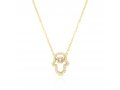 Sterling Silver Necklace, Yellow Gold Plated  Hamsa Hand Pendant with Zircons