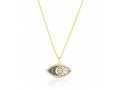 Sterling Silver Necklace Yellow Gold Plated, Zircons - Evil Eye Pendant on Enamel