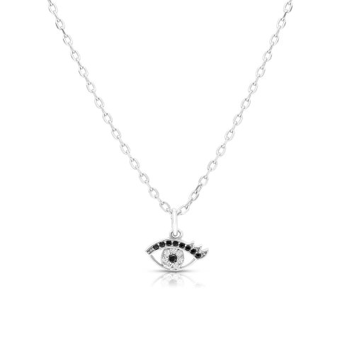 Sterling Silver Necklace with Evil Eye Charm Pendant - Blue and White Zircons