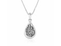 Sterling Silver Necklace with Pear Shaped Pendant Etched with Ha'Esh Sheli of Breslov