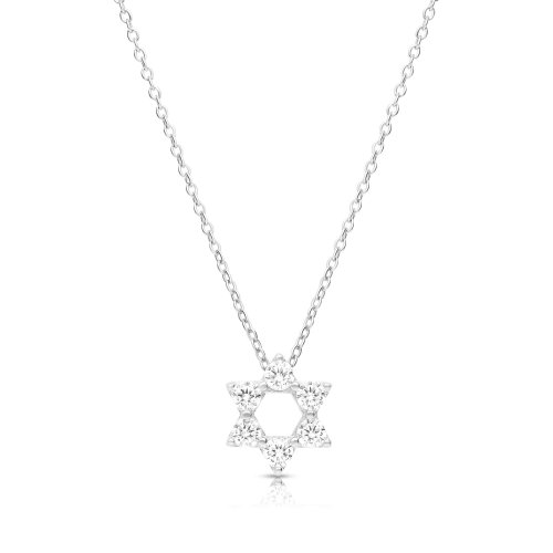 Sterling Silver Necklace with Star of David Pendant and Zircons