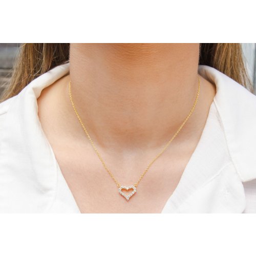 Sterling Silver Necklace with Zircon Heart Pendant  In Yellow, Rose Gold or Silver