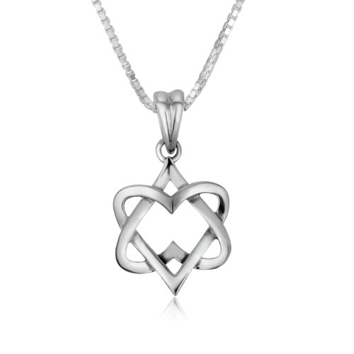 Sterling Silver Pendant Necklace - Star of David Heart