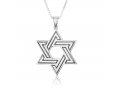 Sterling Silver Pendant Necklace - Large Star of David With Dark and Light Silver