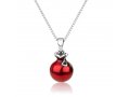 Sterling Silver Pendant Necklace  Red Enamel Pomegranate with Red Garnet Stone