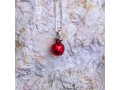 Sterling Silver Pendant Necklace  Red Enamel Pomegranate with Red Garnet Stone