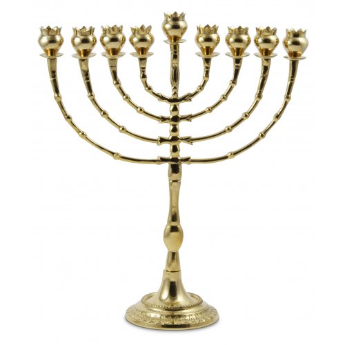 Tall Bronze Chanukah Menorah, Pomegranate Shaped Cups - Height 16 Inches