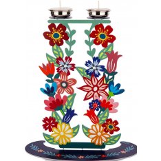 Tall Shabbat Candlesticks in Metal, Tall Colorful Flowers - Dorit Judaica