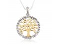 Tree of Life Pendant Necklace in Circular Pendant - Sterling Silver and 14K Gold Plate