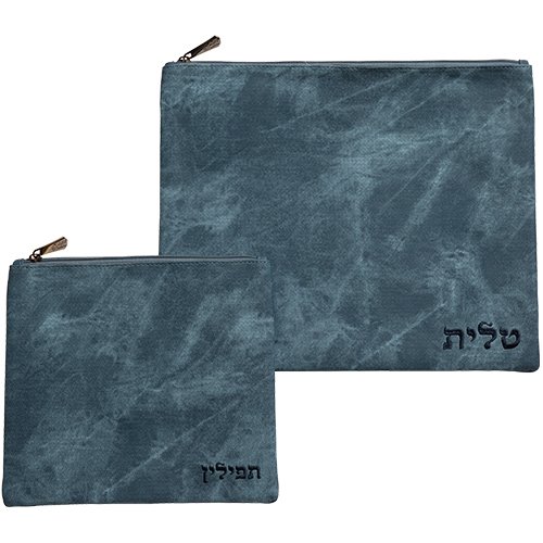 Turquoise Marble Design on Faux Leather Tallit and Tefillin Bag Set