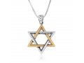 Two Tone Pendant Necklace  Sterling Silver and 15K Gold Plated Star of David