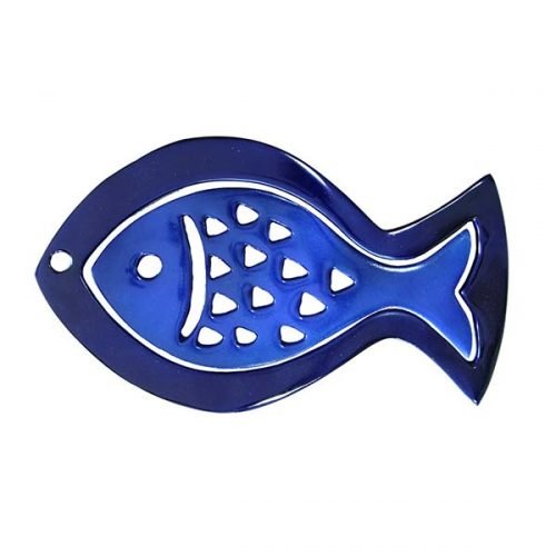 Two-in-One Trivet Blue Hand Painted Anodized Aluminum, Fish - Yair Emanuel