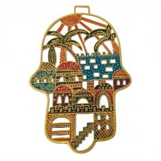 Wall Hamsa, Colorful Jerusalem Design - Yair Emanuel