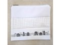 White Faux Leather Tallit and Tefillin Bag Set - Gray and Silver Jerusalem Images