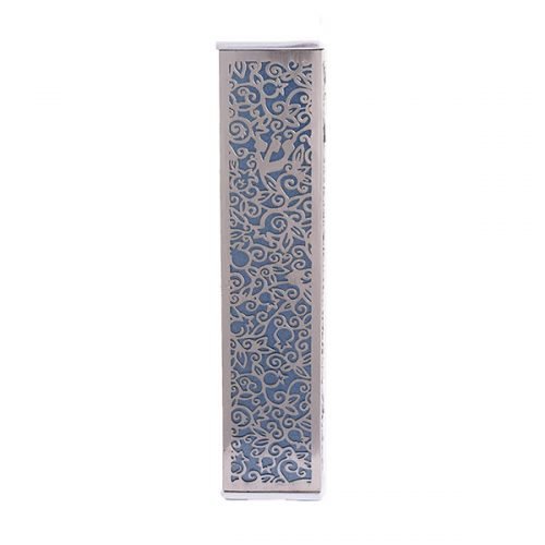 Wide Mezuzah Case with Cutout Pomegranates and Flower - Yair Emanuel